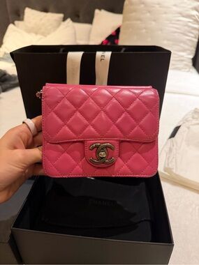 CHANEL Pink Quilted Mini Flap Wallet-on-Chain with CC Hardware